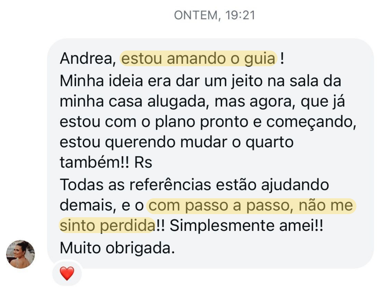 Depoimento de aluna amando o guia e o passo a passo sem se sentir perdida