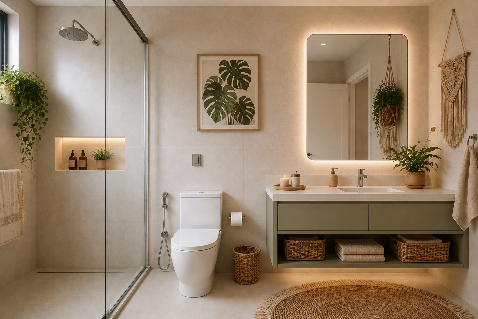 Mesmo banheiro em estilo Boho, gerado por IA